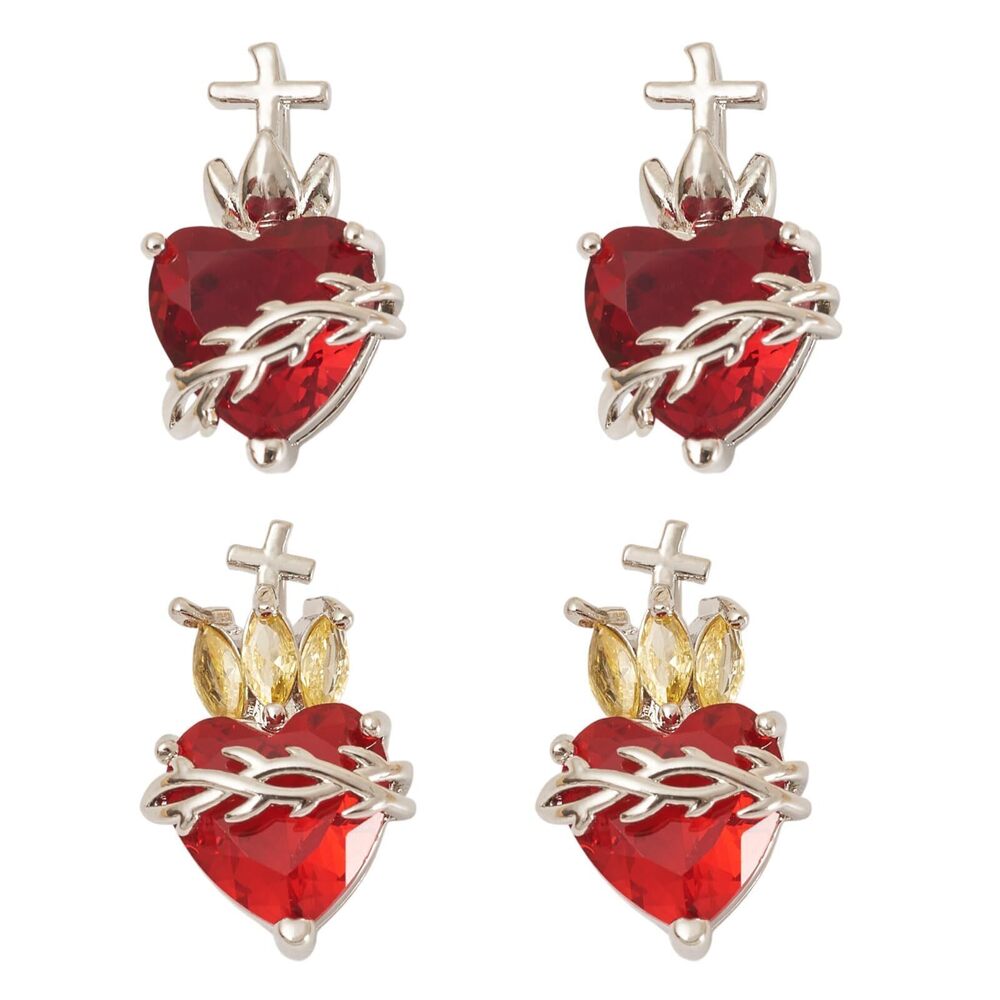 5940 4Pcs Crystal Glass Red Heart Charms Platinum & Golden Plated Gothic